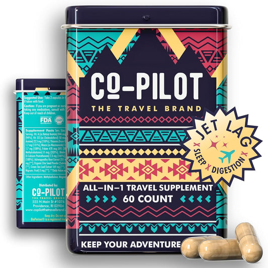 Jet Lag Prevention + Immunity Support Travel Supplement with Chia, Ashwagandha, Rhodiola, D3+ (60 Count)