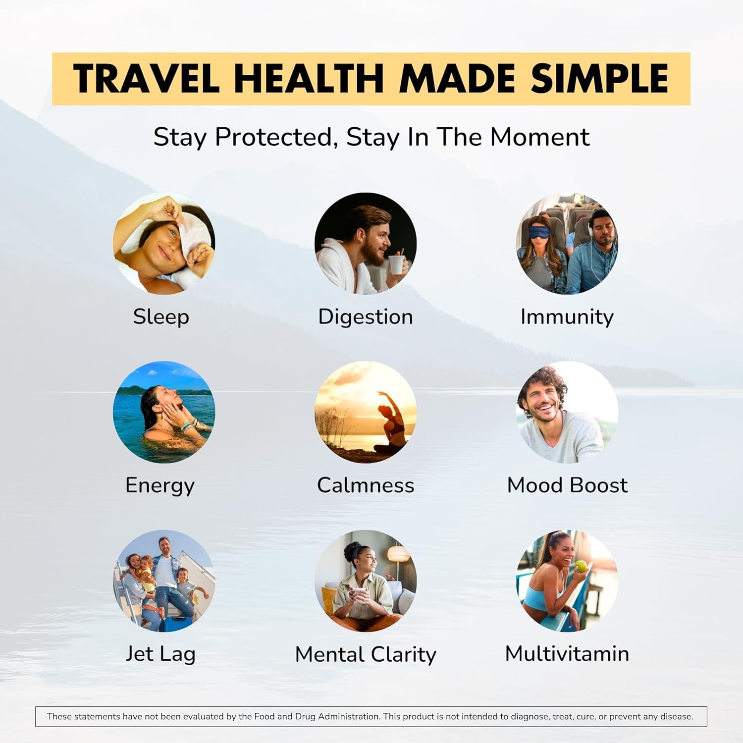 Jet Lag Prevention + Immunity Support Travel Supplement with Chia, Ashwagandha, Rhodiola, D3+ (60 Count)