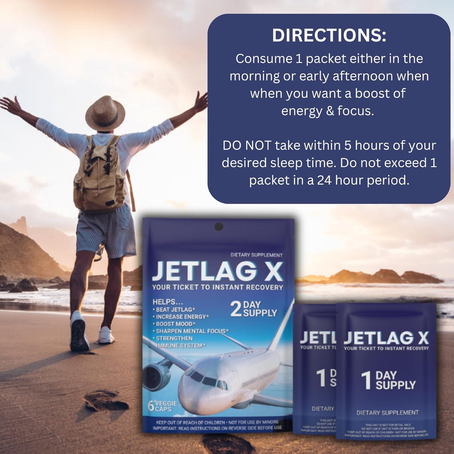 Jetlag Relief Supplement - Boosts Energy, Focus, & Immunity Post-Flight