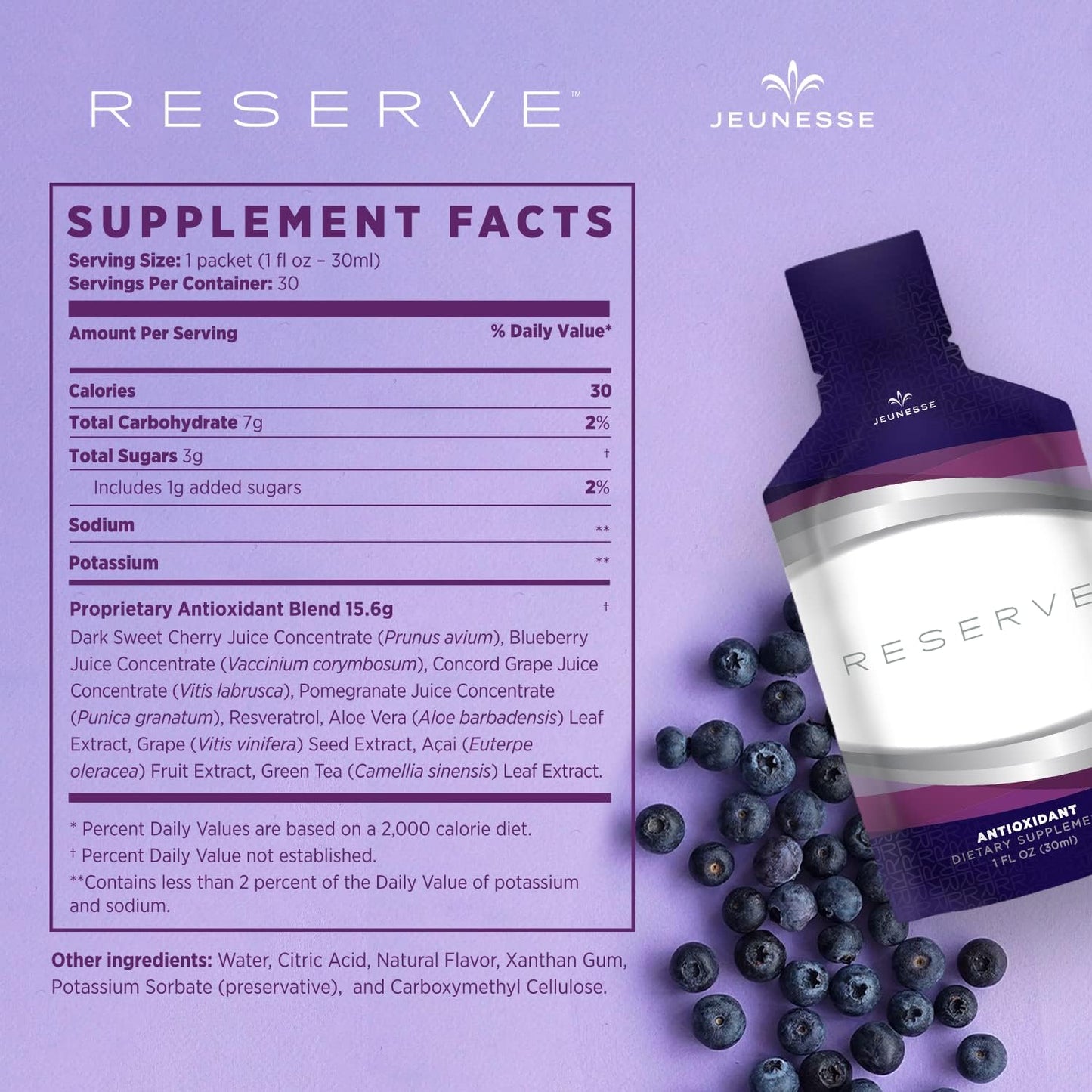 Jeunesse Global Reserve Antioxidant Fruit Blend Supplement, 60 Packets, 30ml Each, Pack of 2