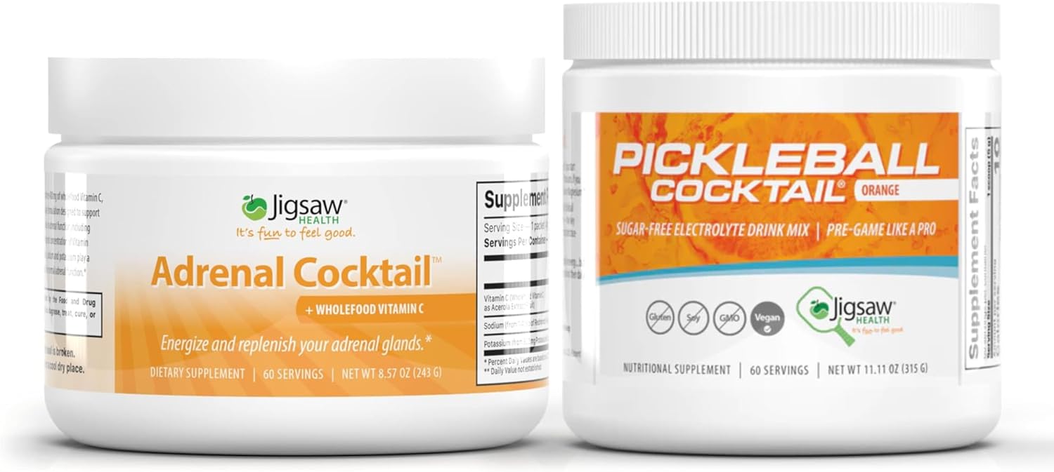 Jigsaw Health Adrenal and Pickleball Cocktail Bundle - Orange Jar, 60 Servings
