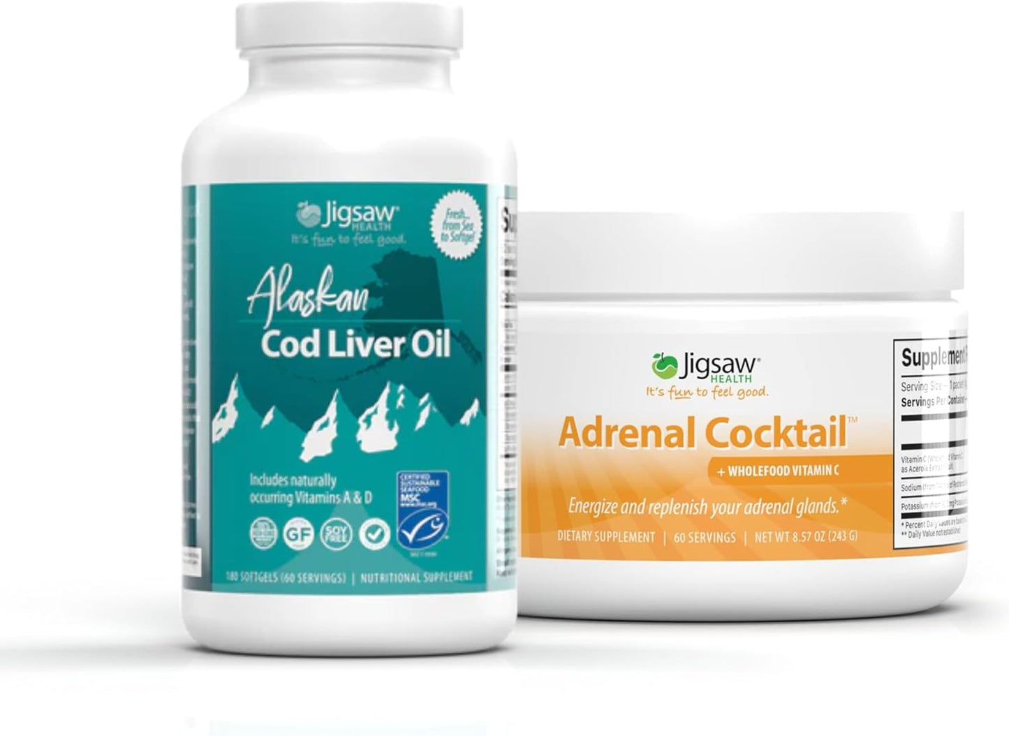 Jigsaw Health Adrenal Cocktail and Cod Liver Oil Bundle for Optimal Wellness