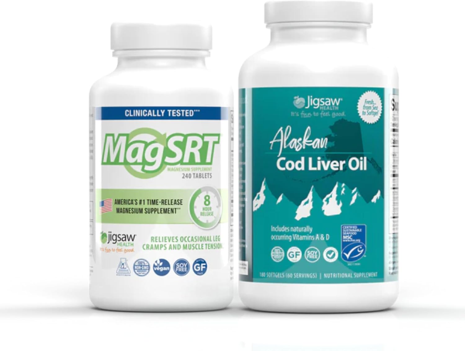 Jigsaw Health Bundle: Magnesium w/SRT® 240ct. + Alaskan Cod Liver Oil Softgel Duo