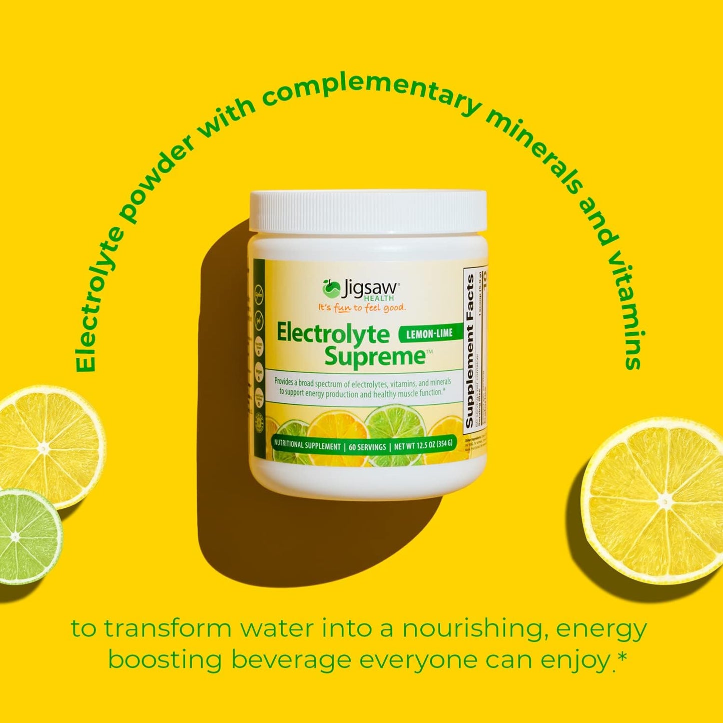 Jigsaw Health Electrolyte Supreme - Lemon-Lime Flavor | 60 Servings | Broad Spectrum of Electrolytes and Trace Minerals