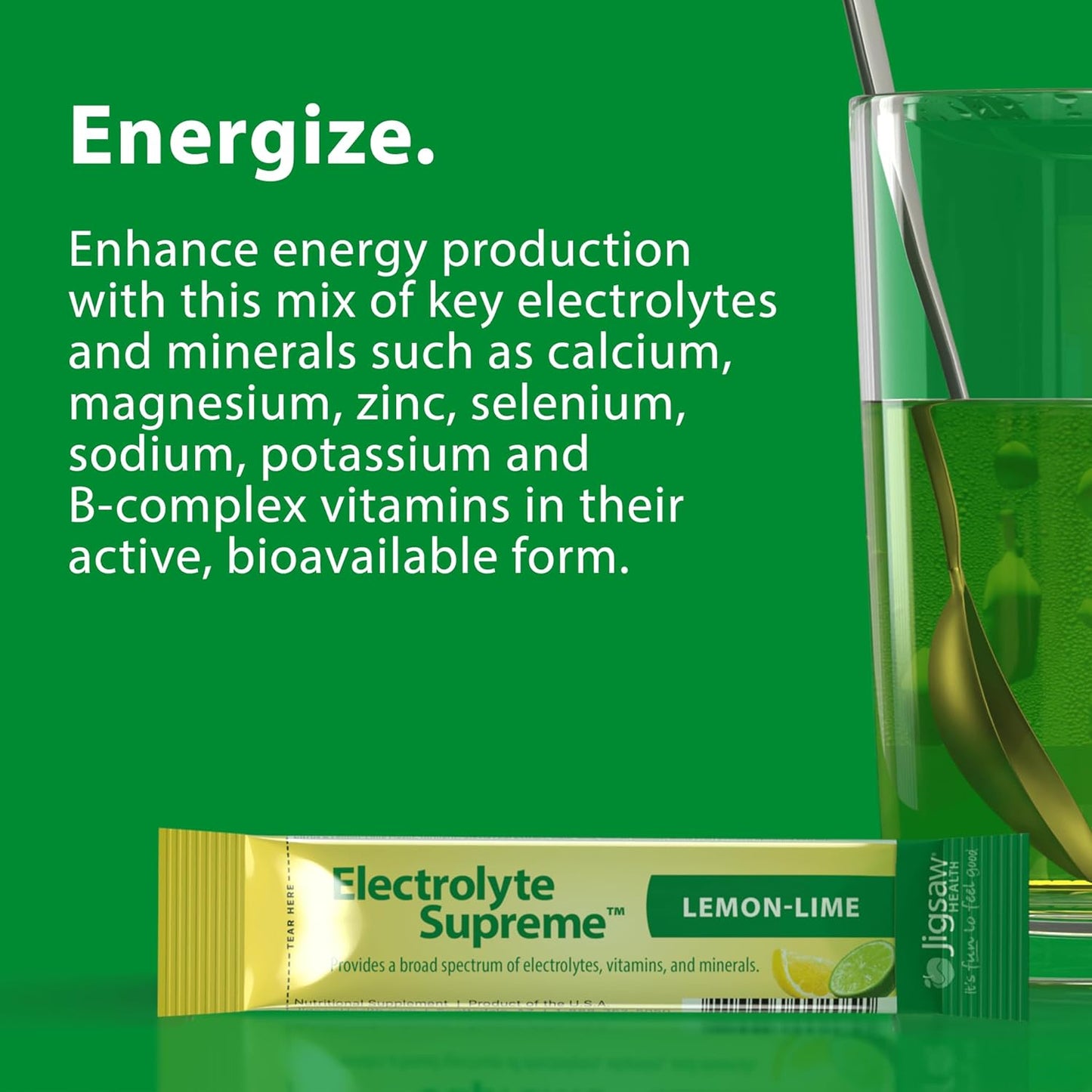 Jigsaw Health Electrolyte Supreme Lemon-Lime Flavor Packets - 60 Servings with Broad Spectrum of Electrolytes and Trace Minerals