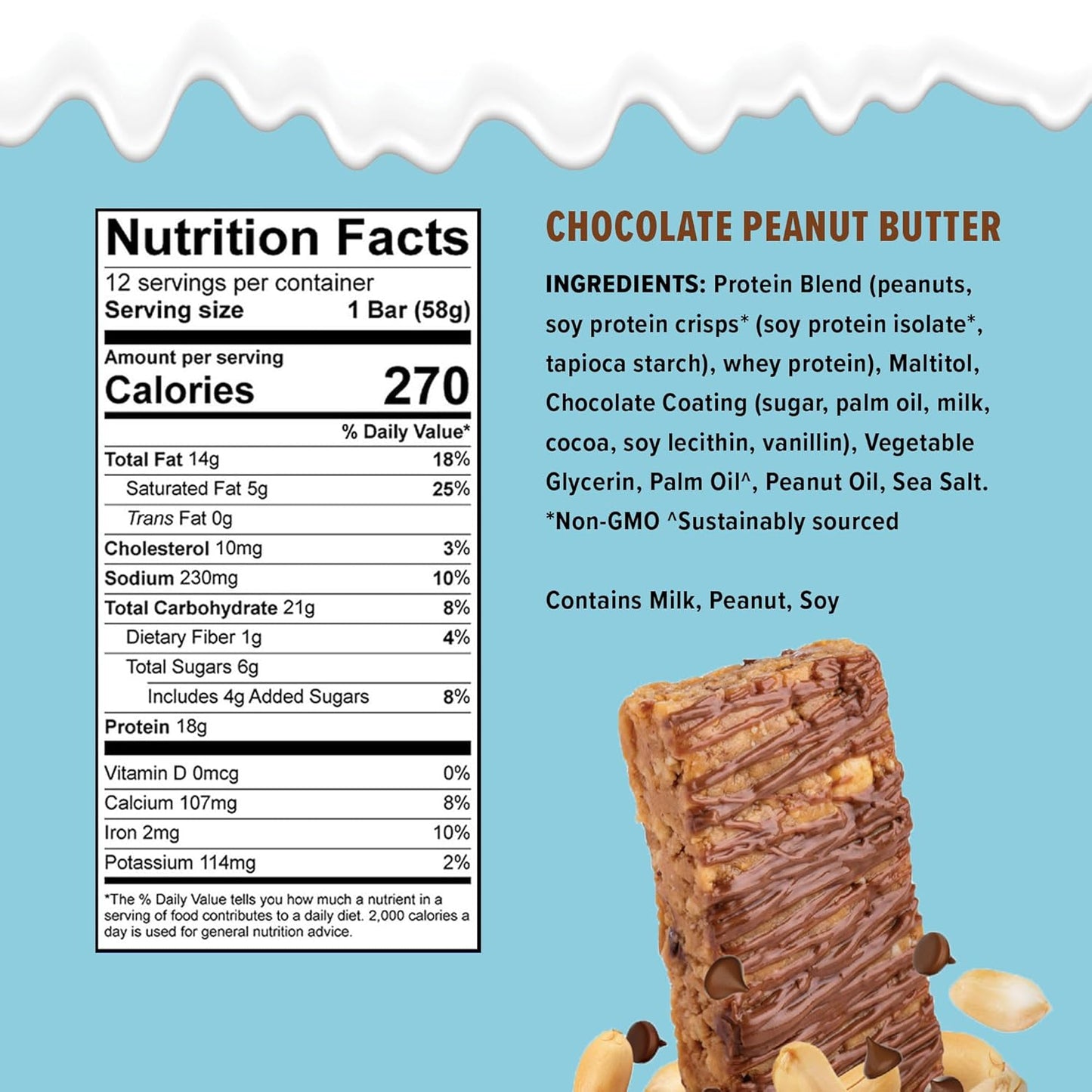 JIMMYBAR JiMMY'S! Chocolate Peanut Butter Protein Bars - 12 Count, 18g Protein, Low Sugar, Gluten Free