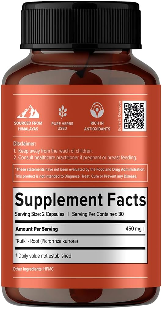 JIVA Ayurveda Kutki Capsules - 60 Natural Herbal Supplement Capsules