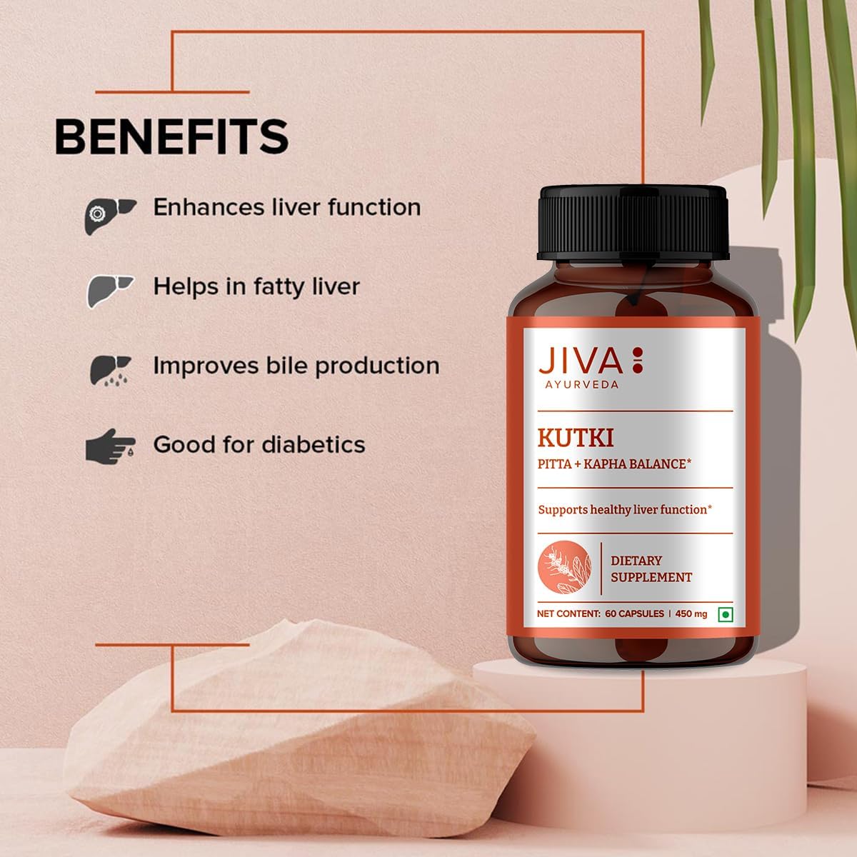 JIVA Ayurveda Kutki Capsules - 60 Natural Herbal Supplement Capsules