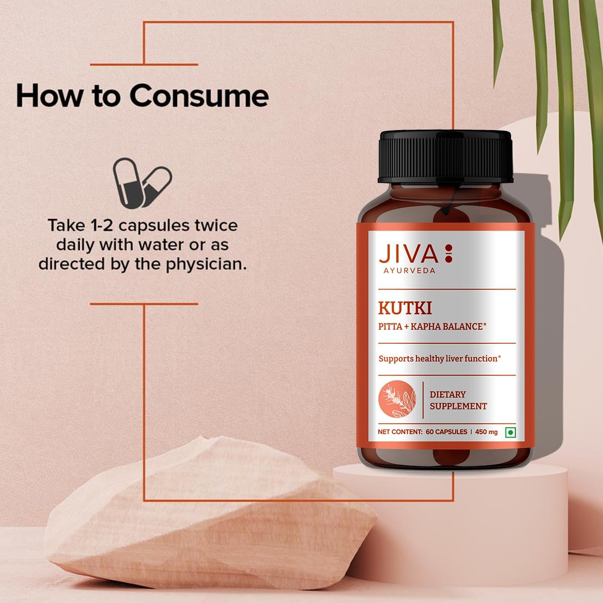 JIVA Ayurveda Kutki Capsules - 60 Natural Herbal Supplement Capsules