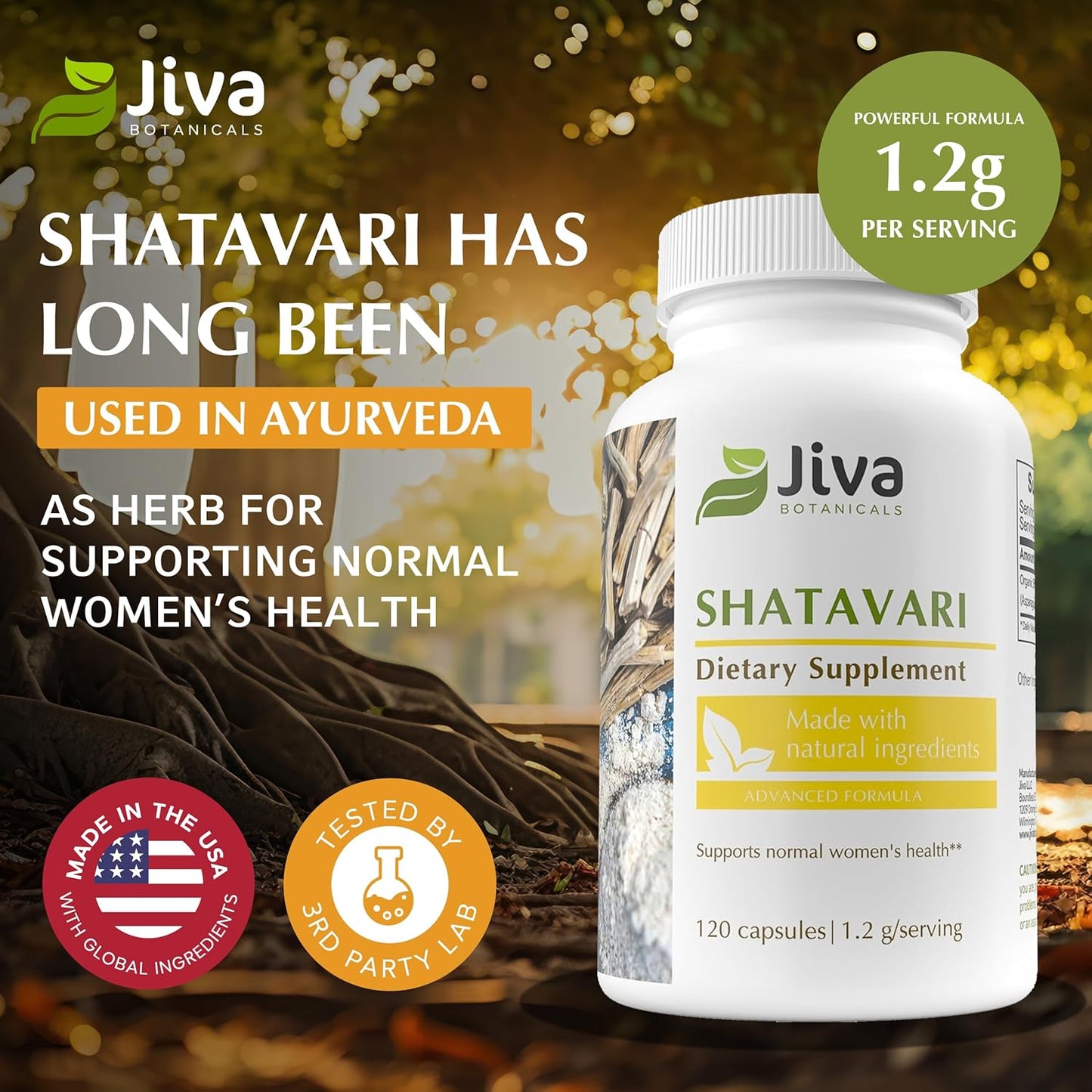 Jiva Botanicals Shatavari Root Powder Extract Capsules 1200mg - Women's Health Support Supplement - Asparagus Racemosus Herb - 120 Capsules