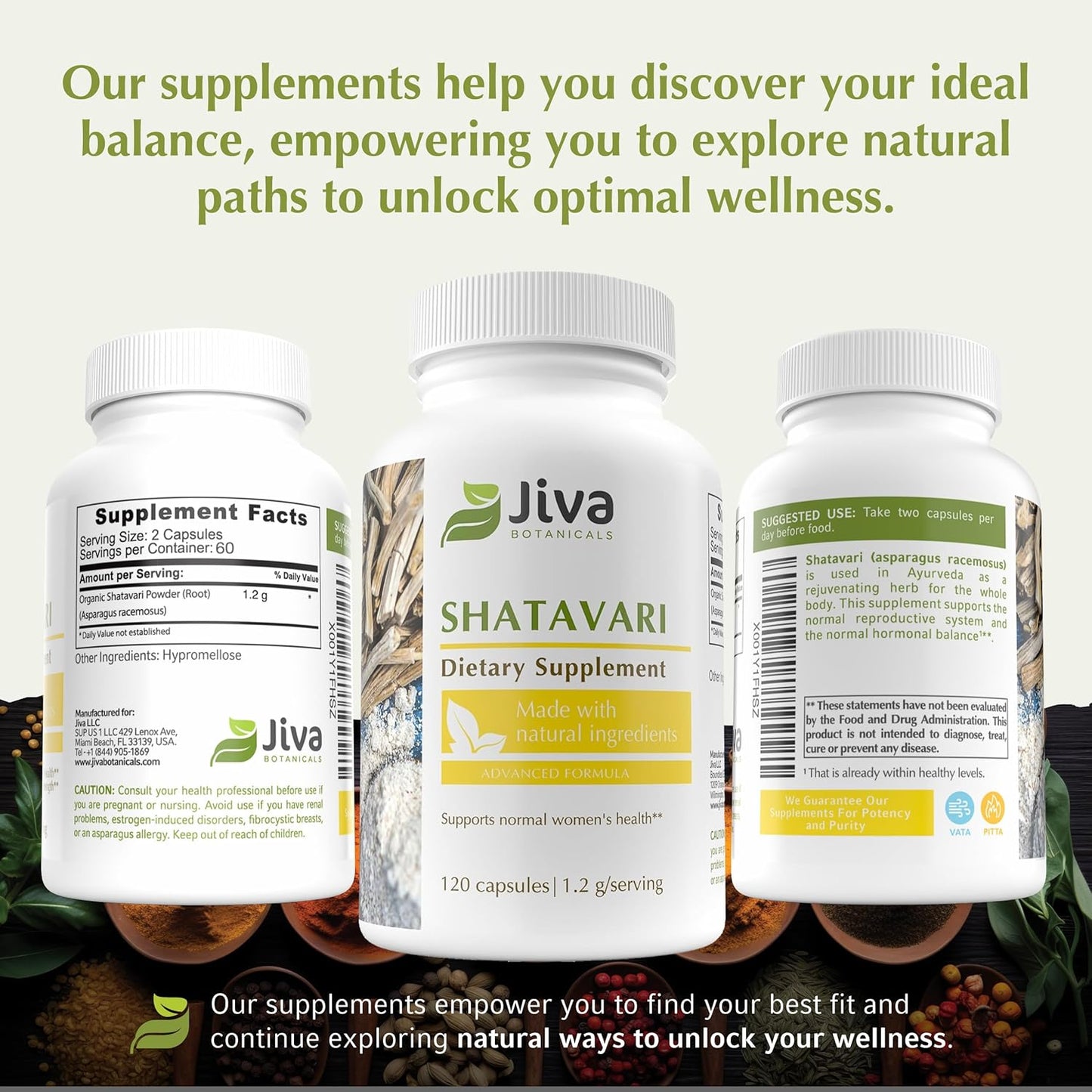 Jiva Botanicals Shatavari Root Powder Extract Capsules 1200mg - Women's Health Support Supplement - Asparagus Racemosus Herb - 120 Capsules