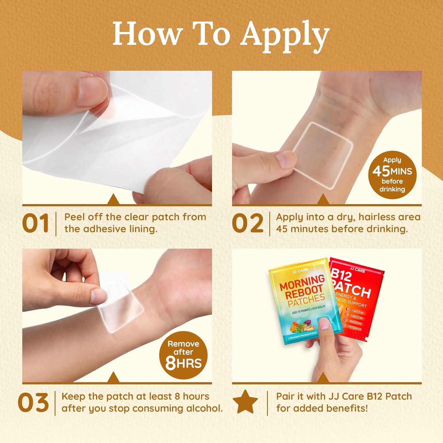 JJ CARE Morning Reboot Patch 30 pcs - Recovery & B12 Patches for Bachelorette & Post-Party Relief