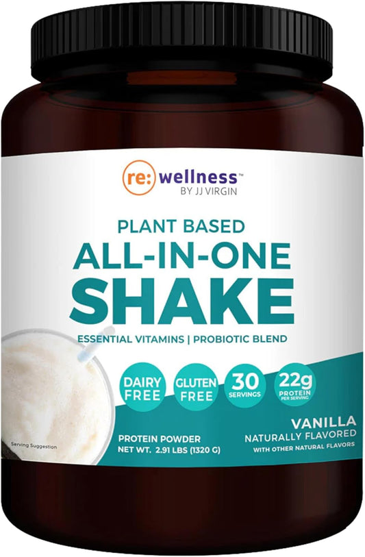 JJ Virgin Vanilla Plant-Based All-in-One Shake with 22g of Protein | Plant Protein Powder with Vitamins, Minerals, Greens & Aminos | 30 Servings