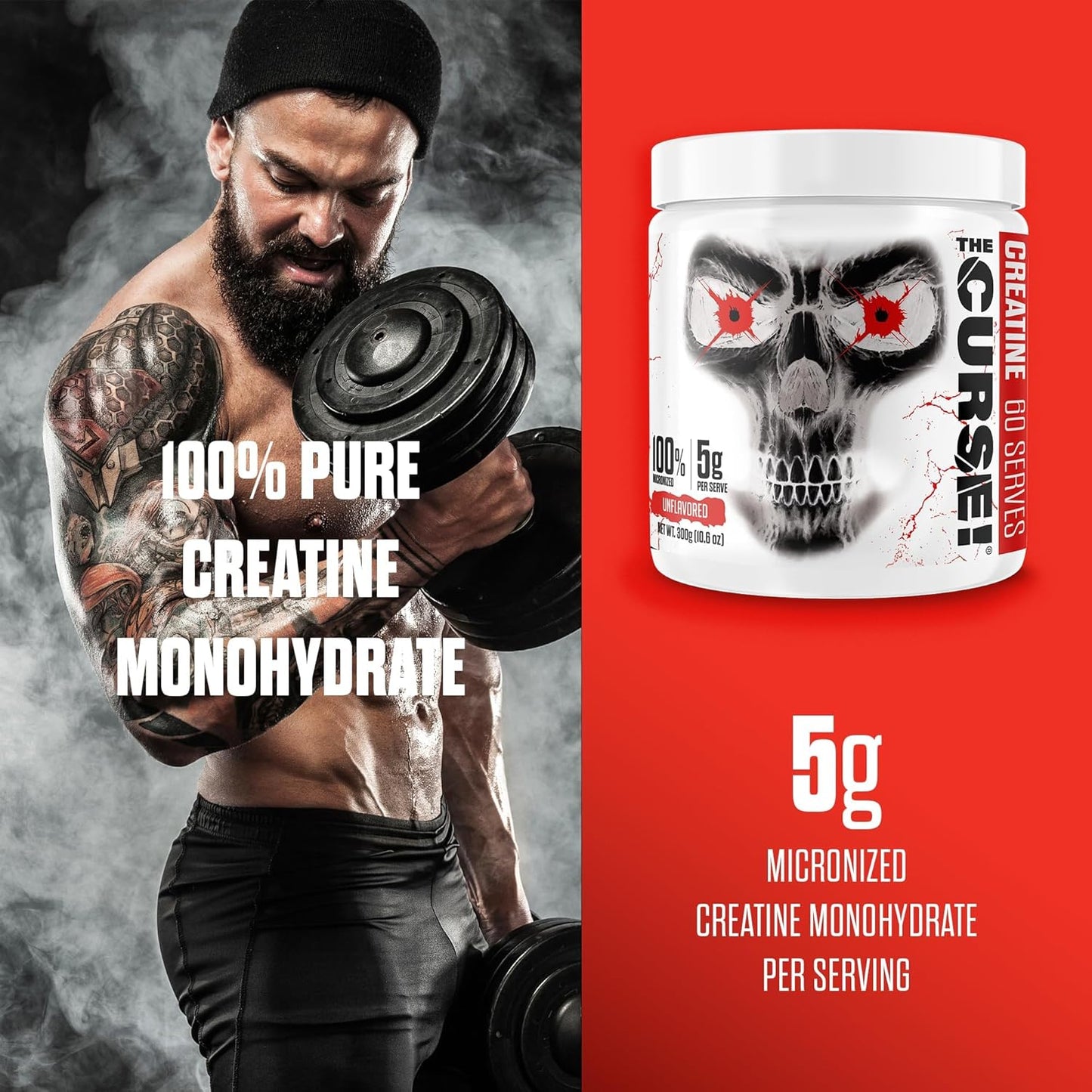 JNX SPORTS The Curse! Creatine Monohydrate Powder 60 Servings - Pure Micronized 5g Per Serving - 300g - 10.6 Ounce