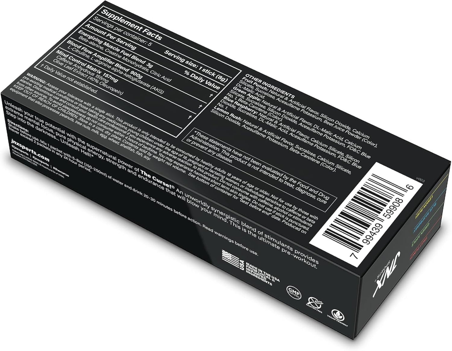 JNX SPORTS The Curse Pre Workout Supplement Sample Pack - Energize, Focus, Build Strength, Boost Blood Flow with Creatine & Caffeine - 5 Samples