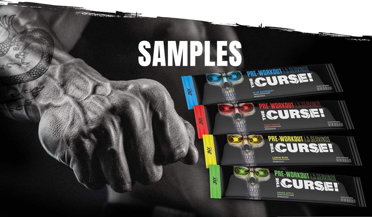 JNX SPORTS The Curse Pre Workout Supplement Sample Pack - Energize, Focus, Build Strength, Boost Blood Flow with Creatine & Caffeine - 5 Samples