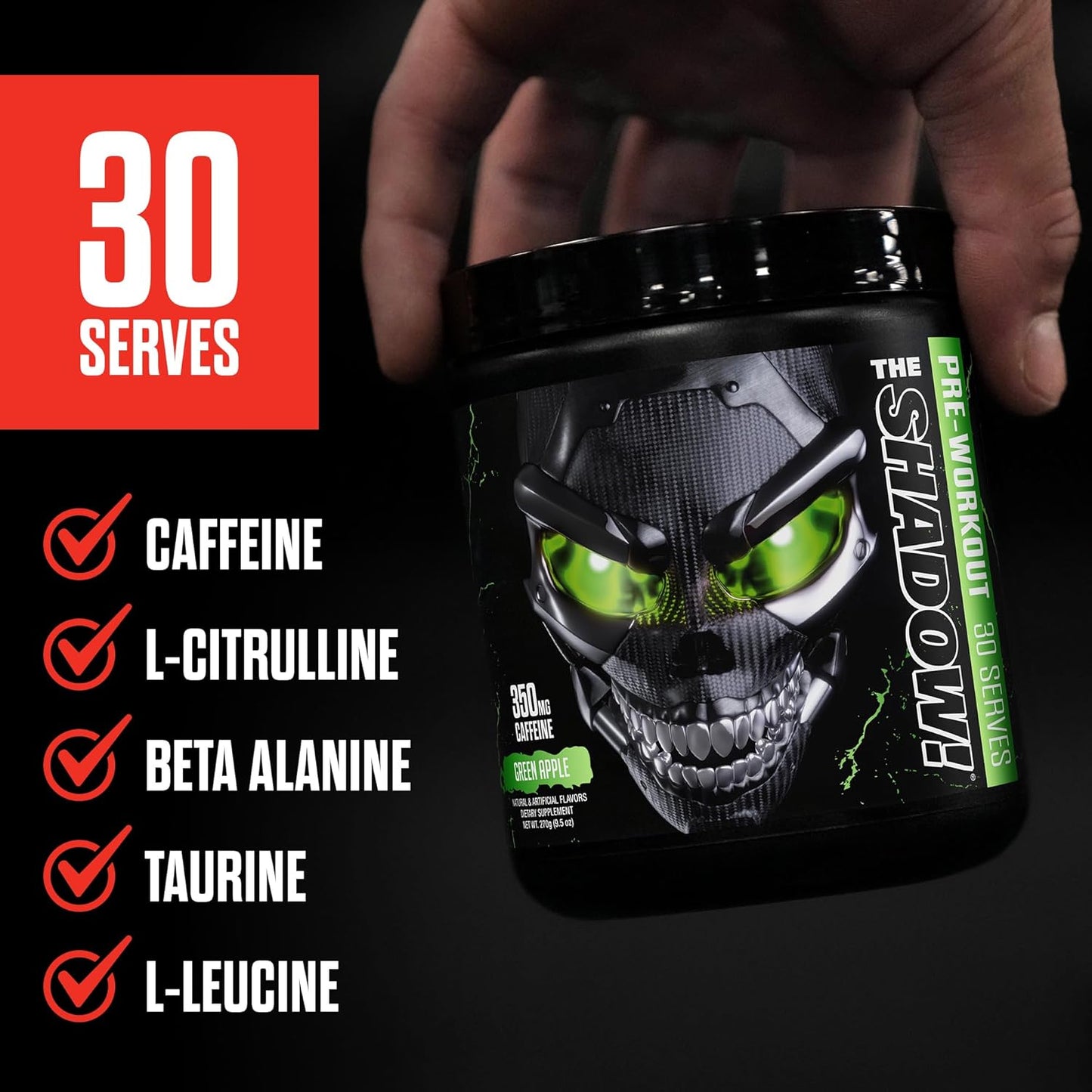 JNX SPORTS The Shadow Lemon Preworkout - 30 Servings, 350mg Caffeine for Electric Energy, Mental Focus, & Strength