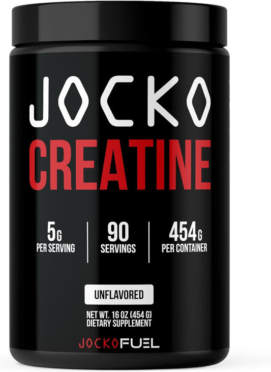 Jocko Fuel Creatine Monohydrate Powder - Unflavored, 90 Servings, 16 oz Jar - Supplement for Athletic Performance & Muscle Health