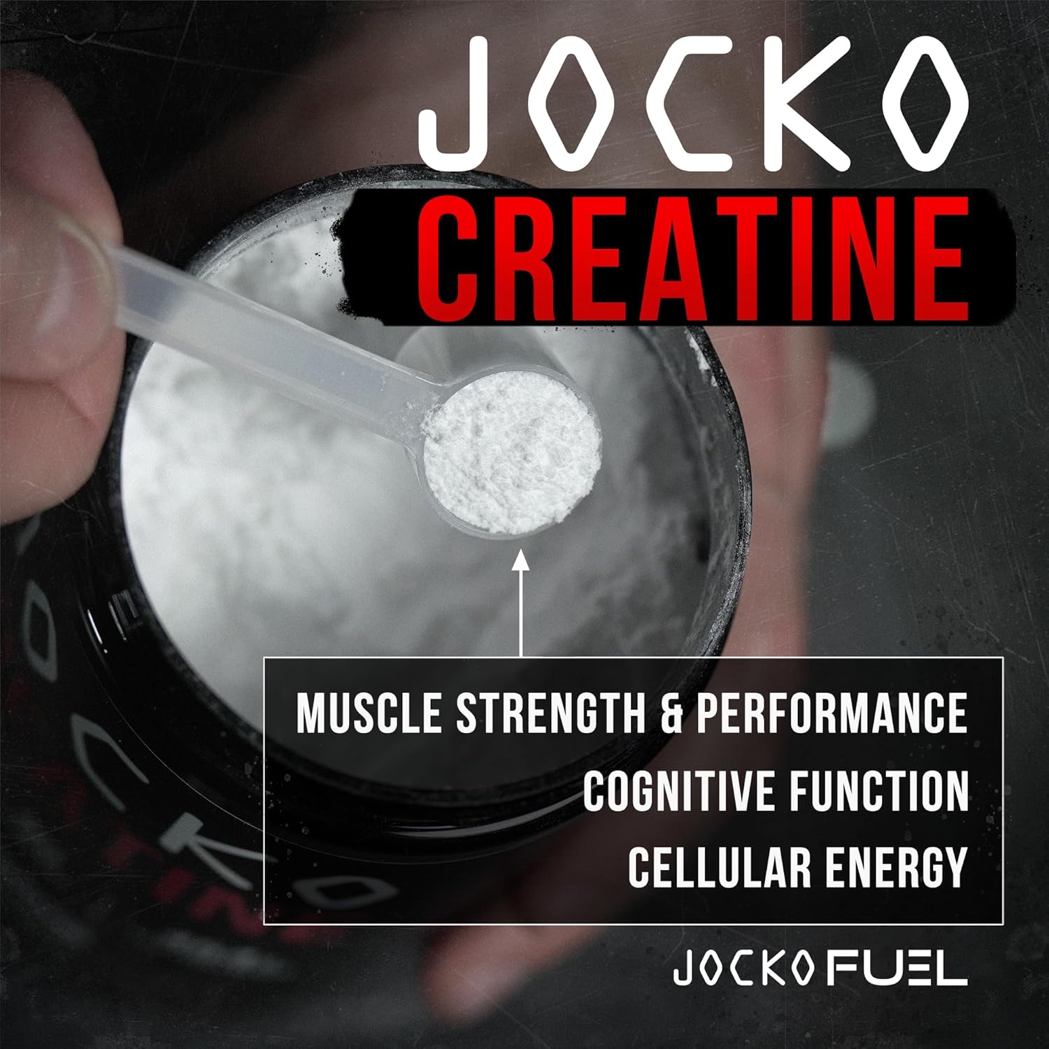 Jocko Fuel Creatine Monohydrate Powder - Unflavored, 90 Servings, 16 oz Jar - Supplement for Athletic Performance & Muscle Health