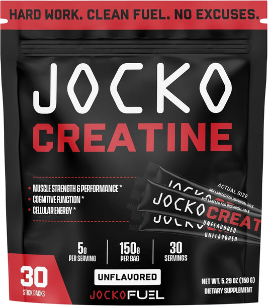 Jocko Fuel Creatine Stick Packs - Travel-Friendly Creatine Monohydrate Powder for Athletic Performance & Muscle Health - 30 Servings