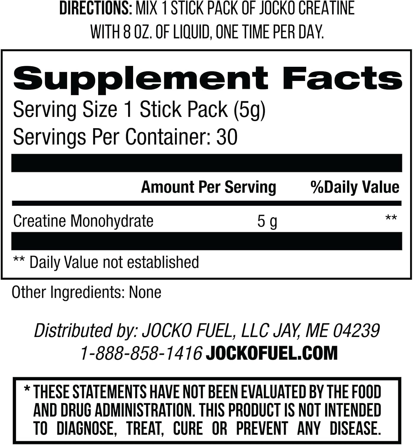 Jocko Fuel Creatine Stick Packs - Travel-Friendly Creatine Monohydrate Powder for Athletic Performance & Muscle Health - 30 Servings