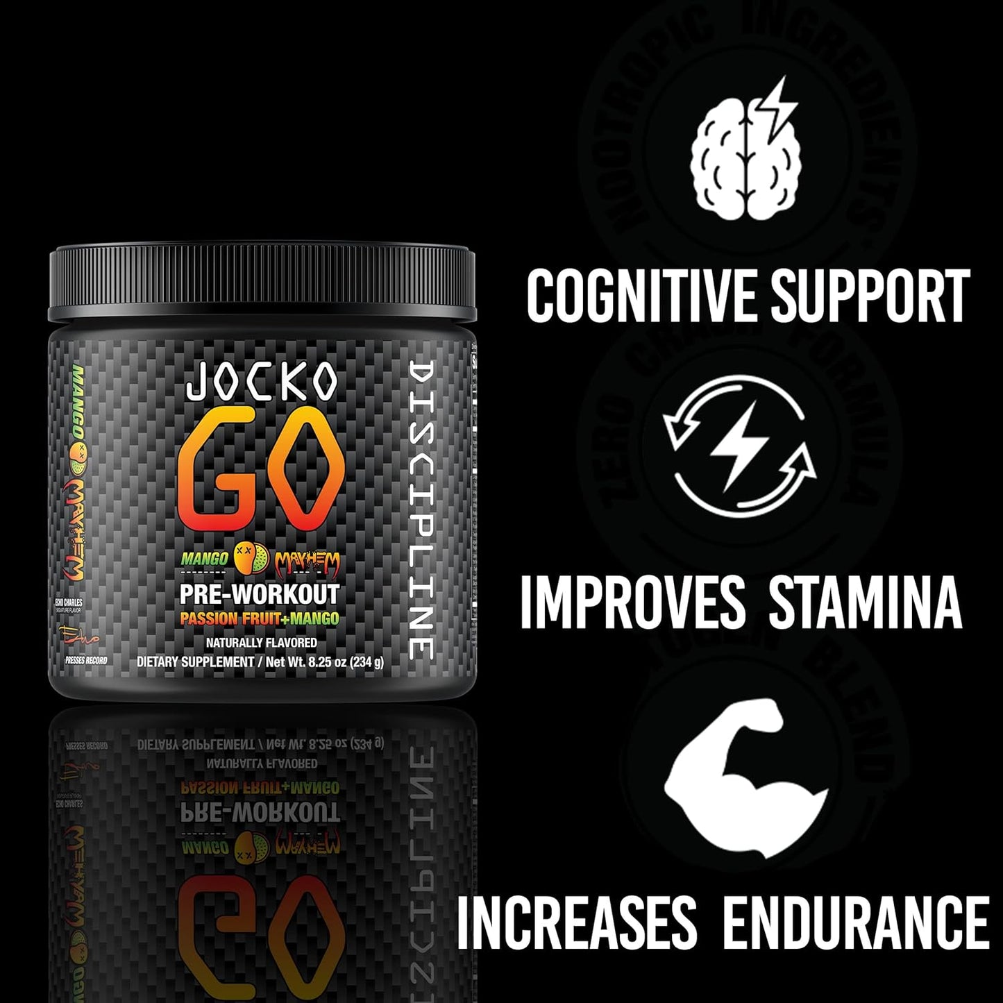 Jocko Fuel Mango Pre Workout Powder for Endurance & Stamina - Keto & Sugar Free Blend with L-Citrulline, Nootropic & Caffeine - Ideal for Distance Running, Cycling, Jiu Jitsu - 30 Servings