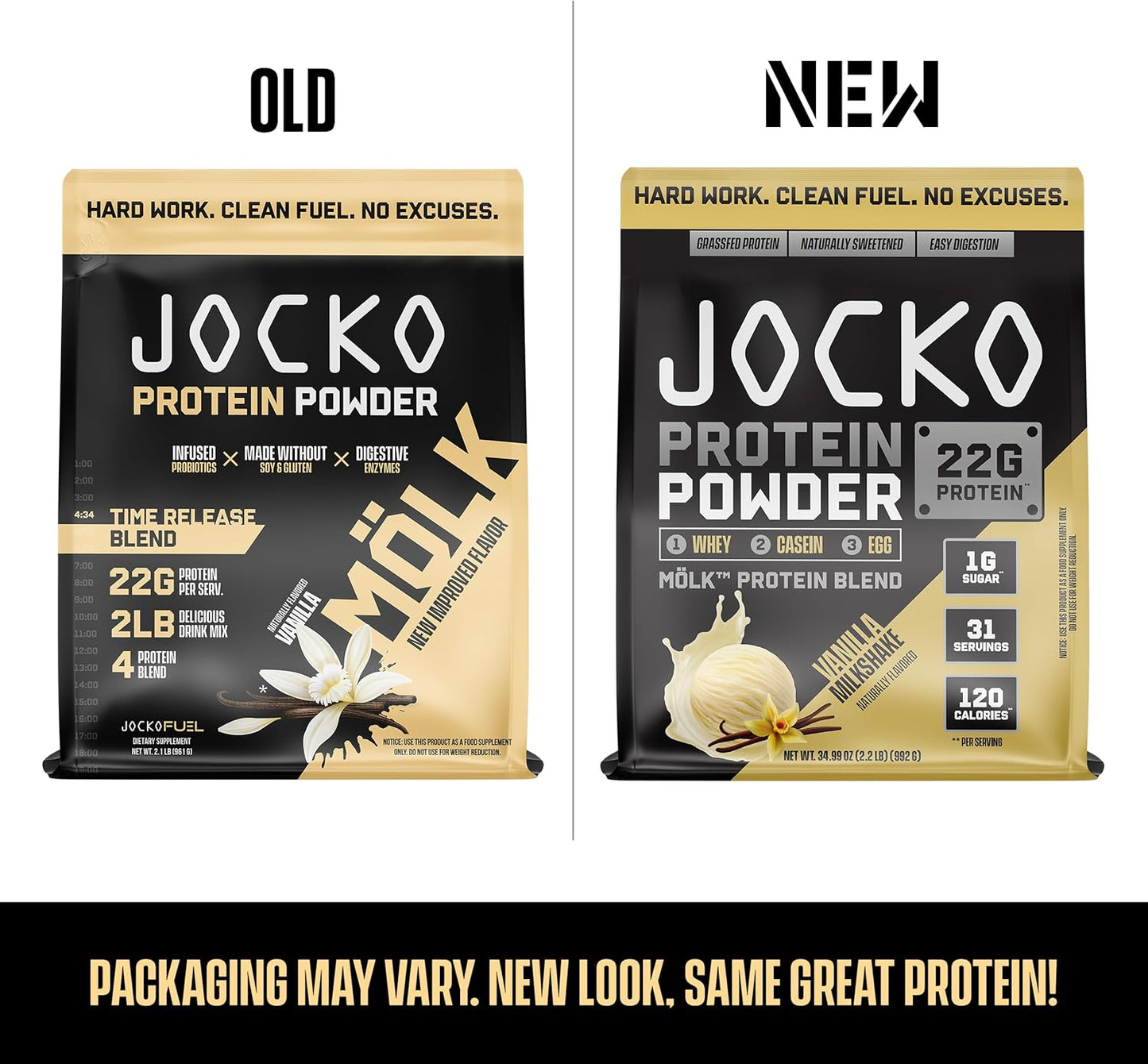 Jocko Mölk Whey Protein Powder - 22g Protein, Low Sugar Monk Fruit Blend - Muscle Recovery & Growth - Vanilla Milkshake Flavor - 31 Servings