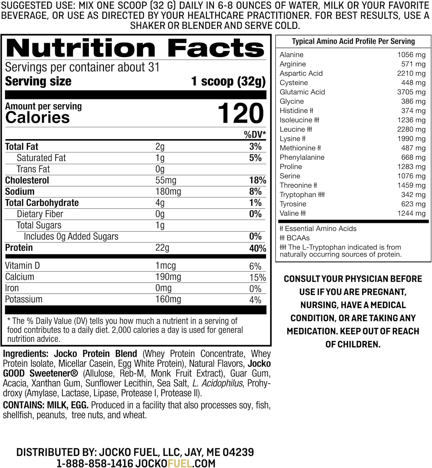 Jocko Mölk Whey Protein Powder - 22g Protein, Low Sugar Monk Fruit Blend - Muscle Recovery & Growth - Vanilla Milkshake Flavor - 31 Servings