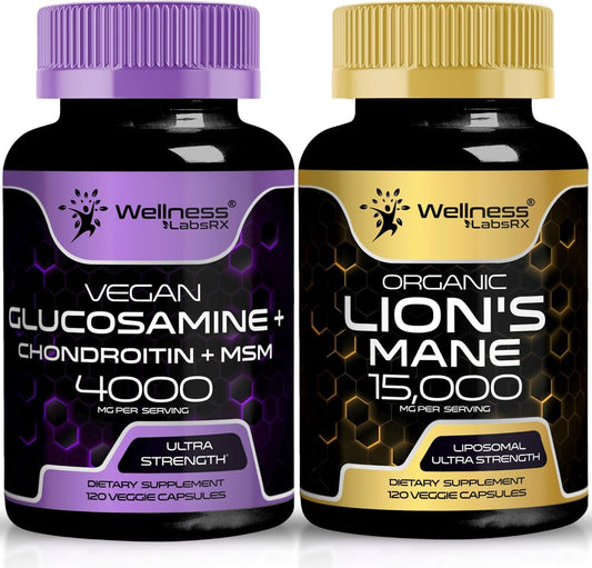 Joint and Cognitive Support Capsules with Glucosamine, Chondroitin, MSM, and Lions Mane by WELLNESS LABSRX