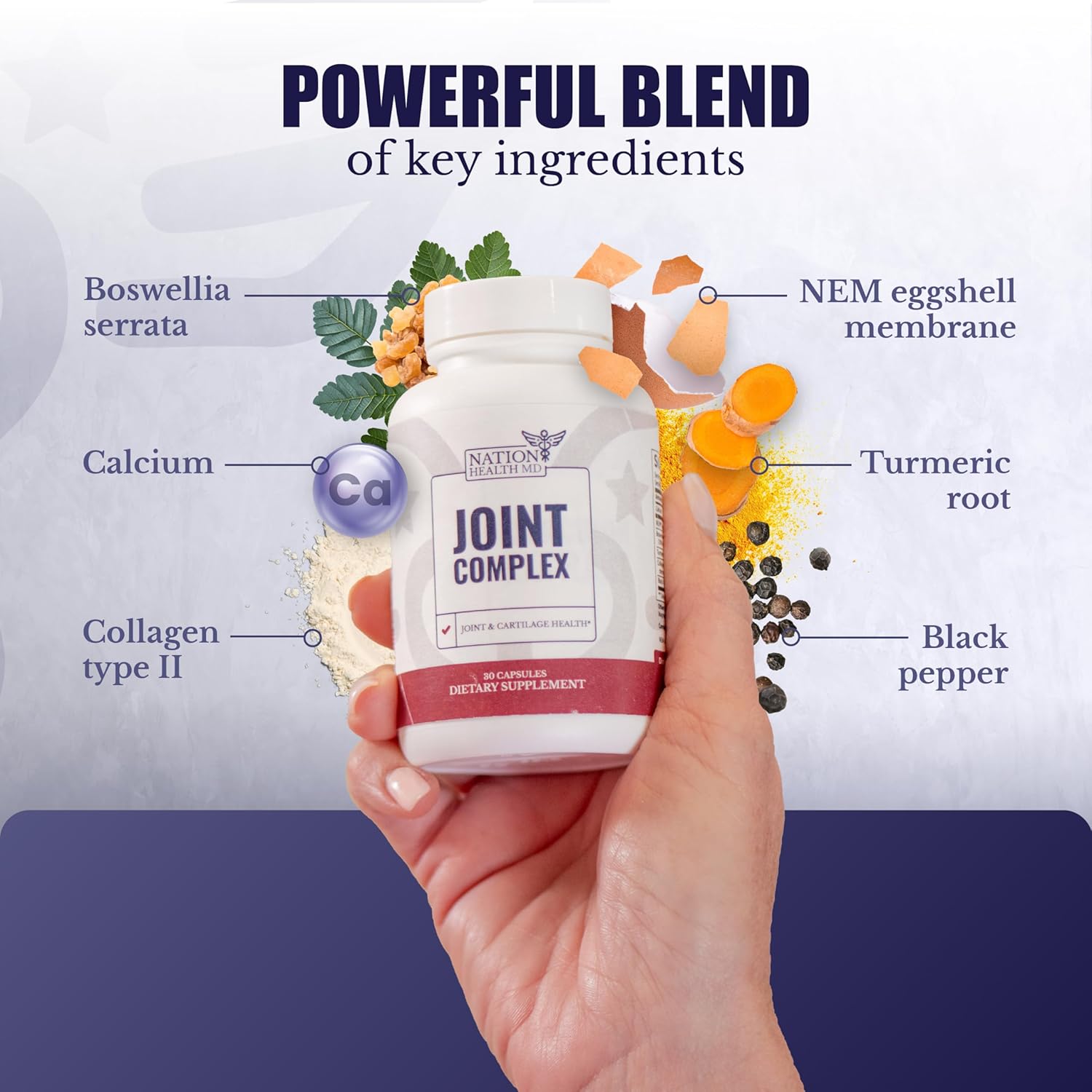 Joint & Cartilage Health Supplement with Calcium, NEM Eggshell Membrane, and Boswellia Serrata - 30 Capsules for Men & Women