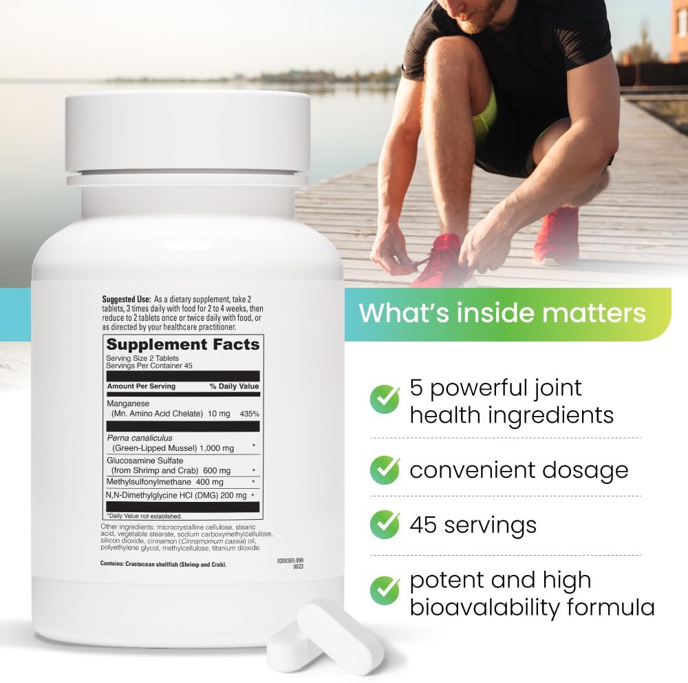 Joint & Connective Tissue Support Formula with Perna Canaliculus, Glucosamine, MSM, and DMG - 90 Tablets for Inflammation and Mobility