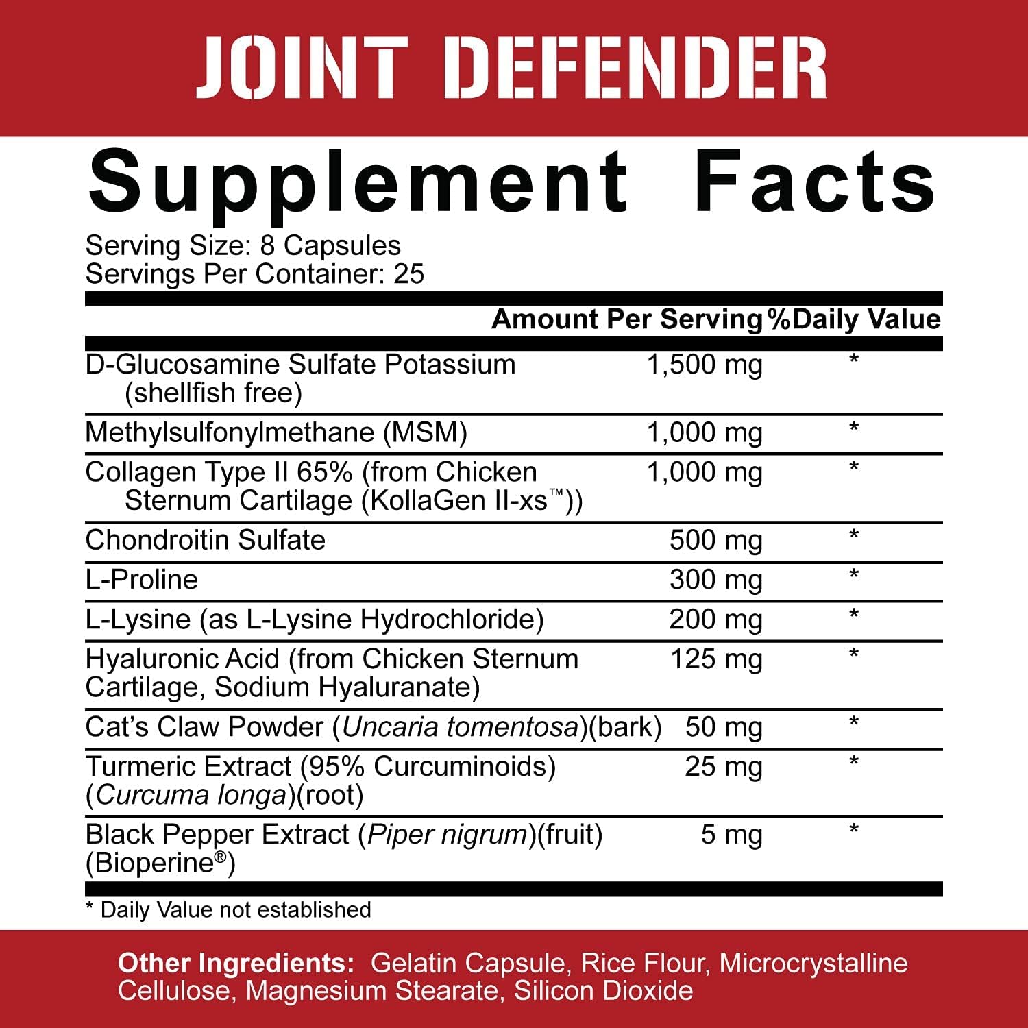 Joint Defender Supplement for Maximum Support - Collagen, Glucosamine, Turmeric, MSM, Hyaluronic Acid - 200 Capsules