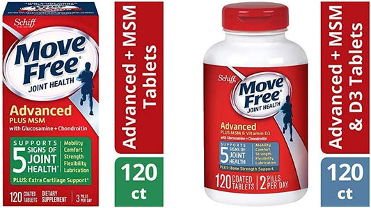 Joint Health Supplement Bundle: Move Free Glucosamine & Chondroiton Plus MSM Tablets (120 ct) + Comfort & Glucosamine and Chondroitin Plus MSM & D3 Tablets (120 ct)