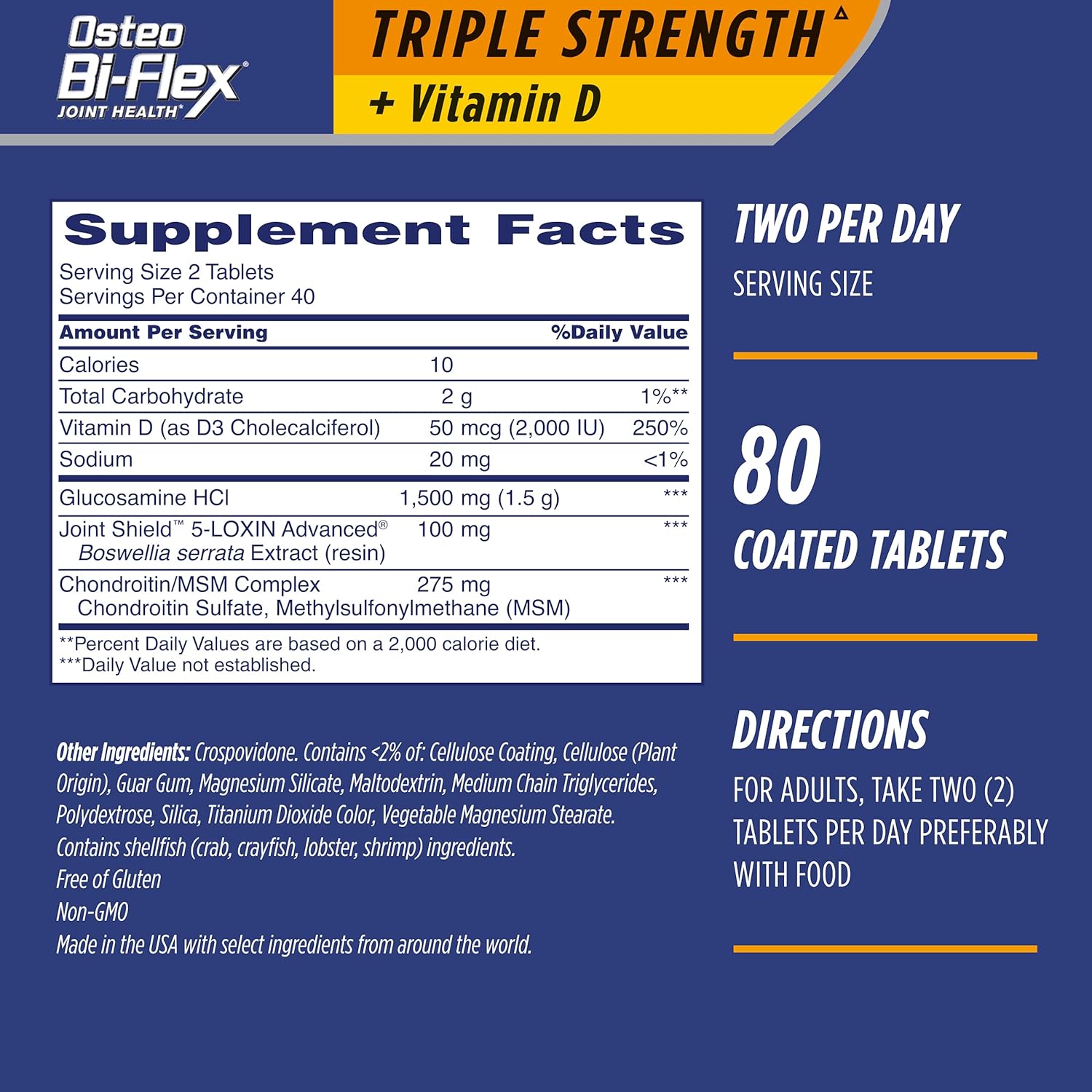 Joint Health Supplement: Osteo Bi-Flex Triple Strength(5) with Vitamin D Glucosamine Chondroitin, 160 Coated Tablets