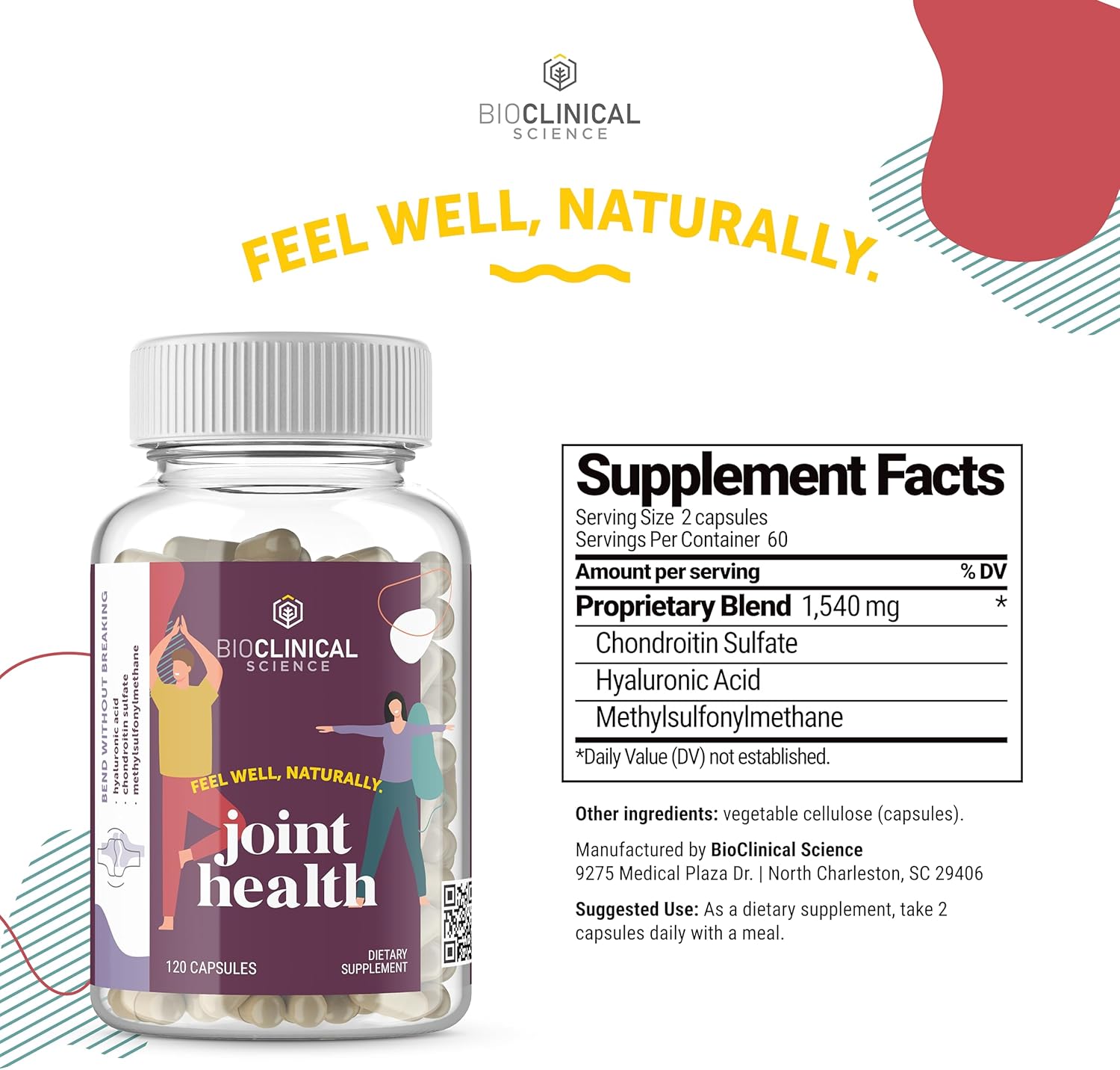 Joint Health Supplement with Chondroitin Sulfate, Hyaluronic Acid, and MSM - 120 Capsules for 60 Days