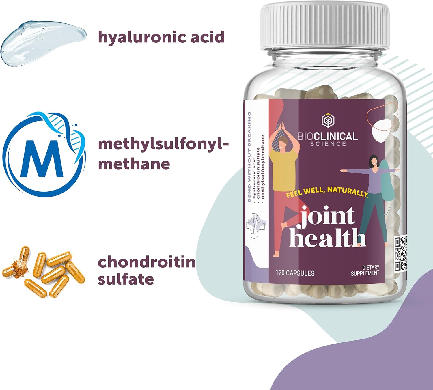 Joint Health Supplement with Chondroitin Sulfate, Hyaluronic Acid, and MSM - 120 Capsules for 60 Days