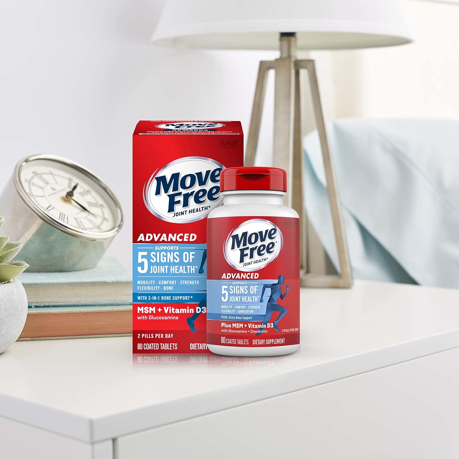 Joint Health Supplement with Glucosamine, Chondroitin, MSM & Vitamin D3 - Move Free Advanced Support Tablets for Men & Women (80ct)