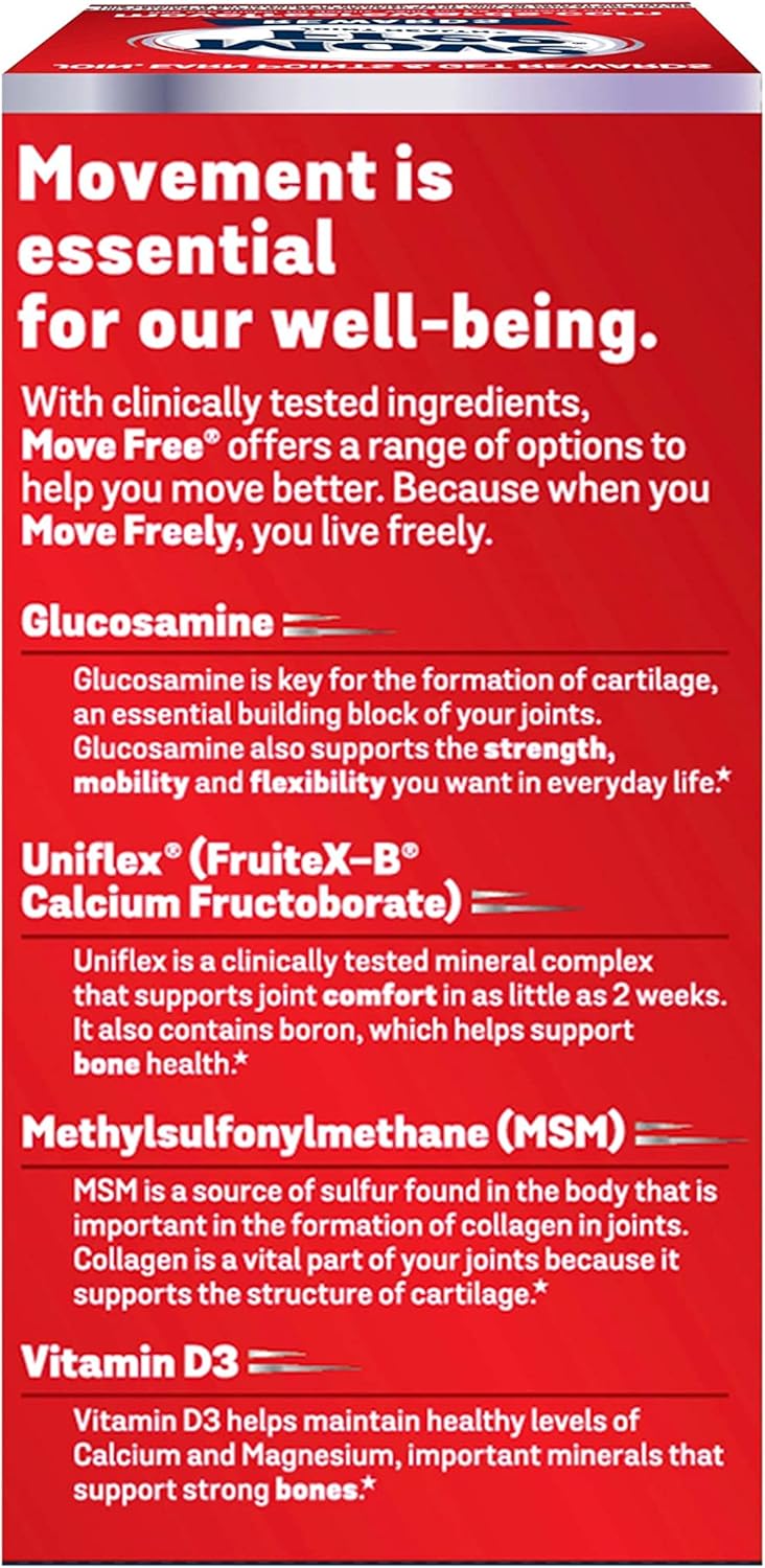 Joint Health Supplement with Glucosamine, Chondroitin, MSM & Vitamin D3 - Move Free Advanced Support Tablets for Men & Women (80ct)