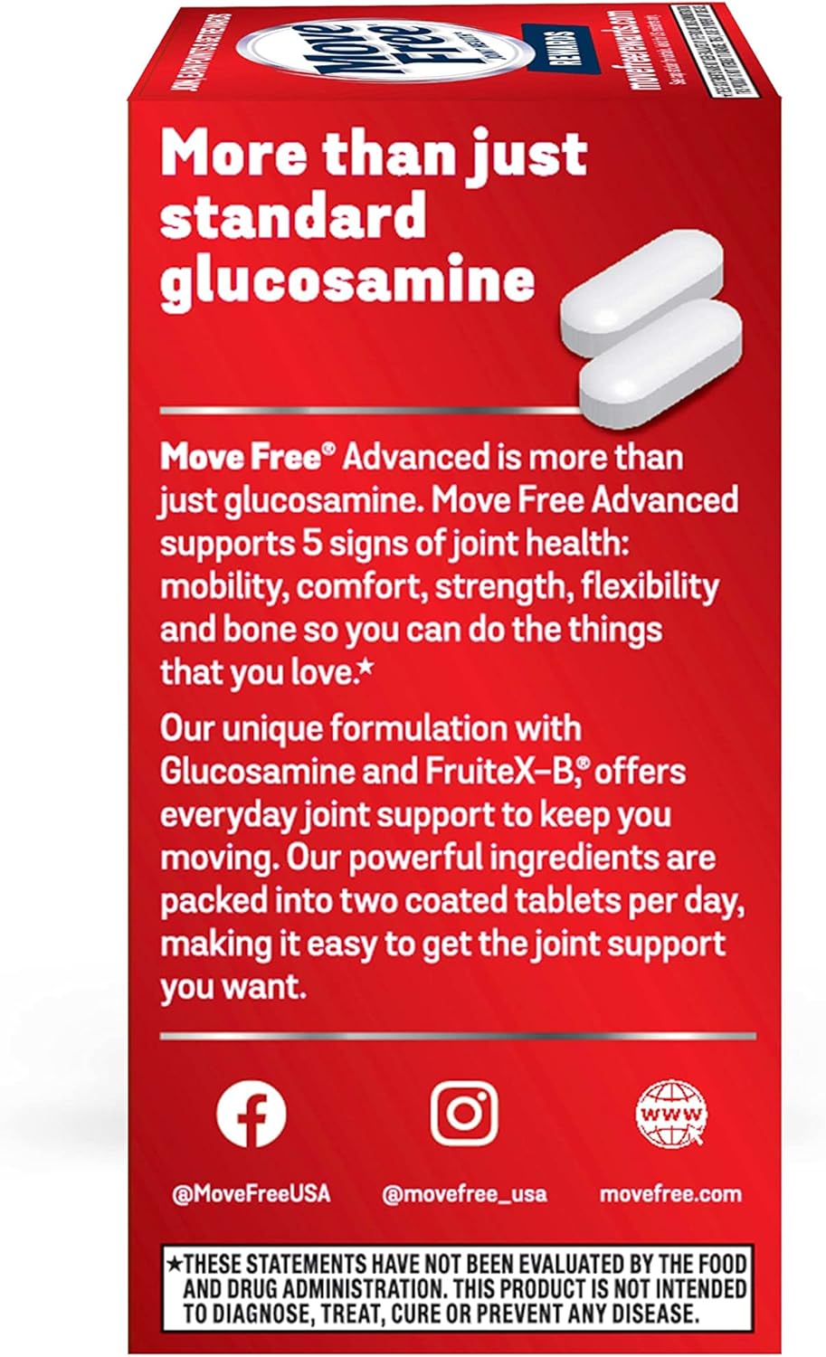 Joint Health Supplement with Glucosamine, Chondroitin, MSM & Vitamin D3 - Move Free Advanced Support Tablets for Men & Women (80ct)