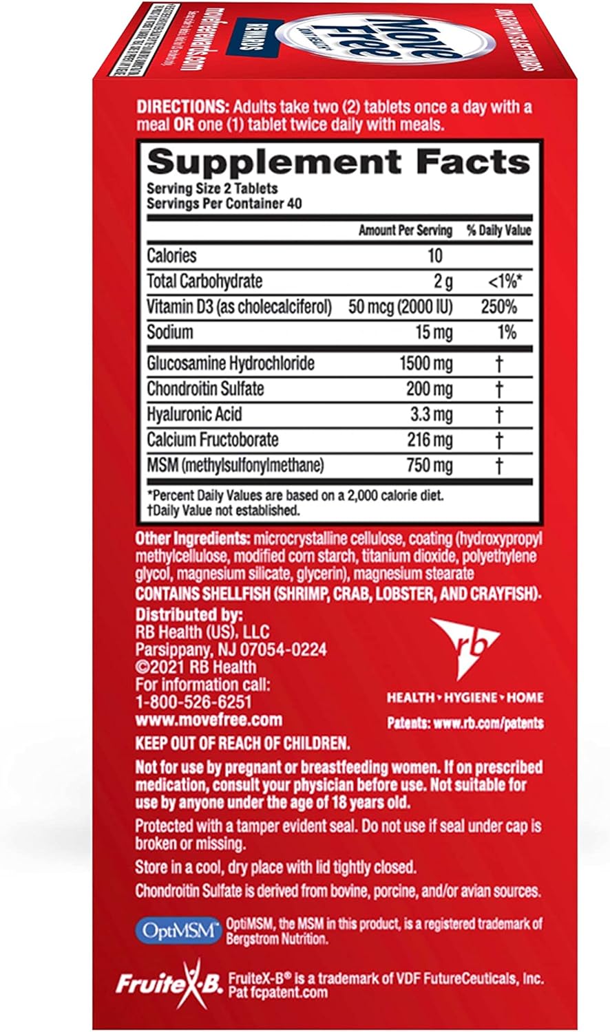 Joint Health Supplement with Glucosamine, Chondroitin, MSM & Vitamin D3 - Move Free Advanced Support Tablets for Men & Women (80ct)