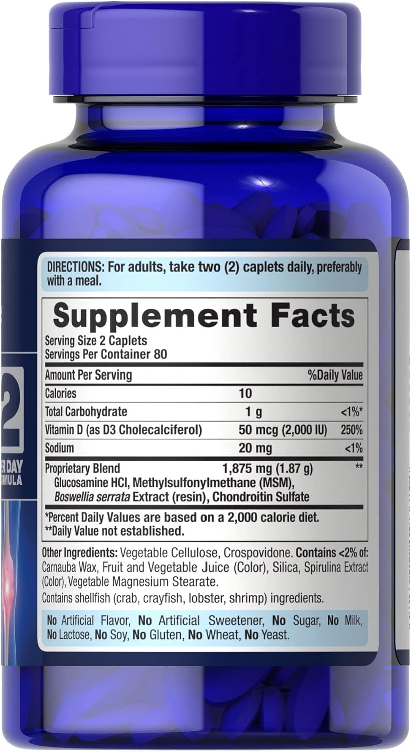 Joint Health Supplement with Glucosamine, Chondroitin, MSM, and Vitamin D3 - 160 Coated Tablets, 5 Month Supply