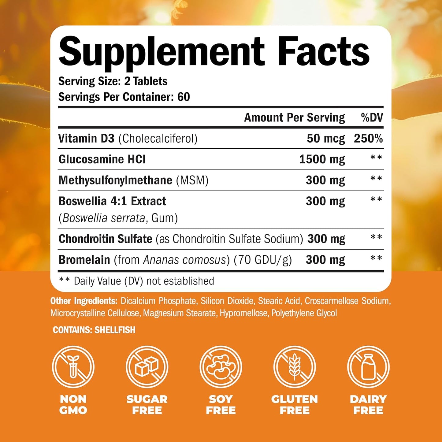 Joint Health Supplement with Glucosamine, Chondroitin, Vitamin D3, Boswellia, MSM & Bromelain - Supports Hair, Skin, Nail Health, Strong Bones, and Immune Health - 120 Tablets for Women & Men by Vimerson Health