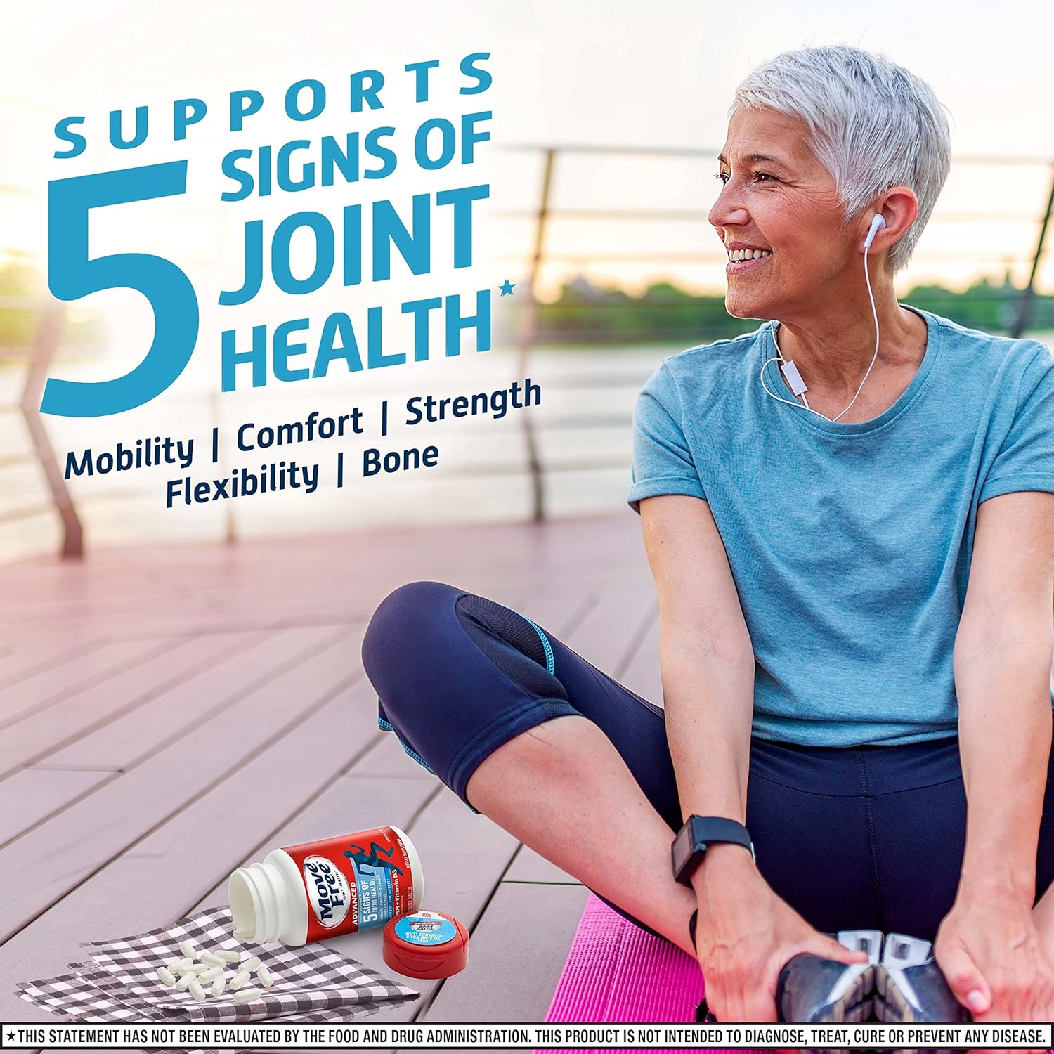 Joint Health Supplement with Glucosamine, Chondroitin, MSM & Vitamin D3 - Move Free Advanced Support Tablets for Men & Women (80ct)