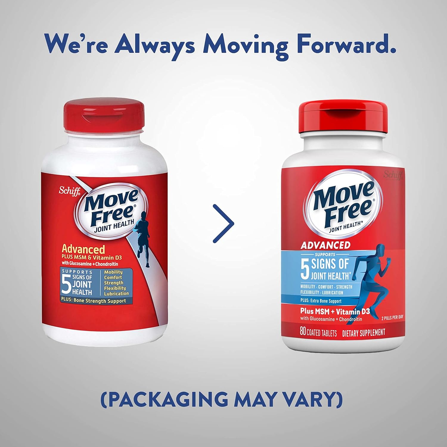 Joint Health Supplement with Glucosamine, Chondroitin, MSM & Vitamin D3 - Move Free Advanced Support Tablets for Men & Women (80ct)