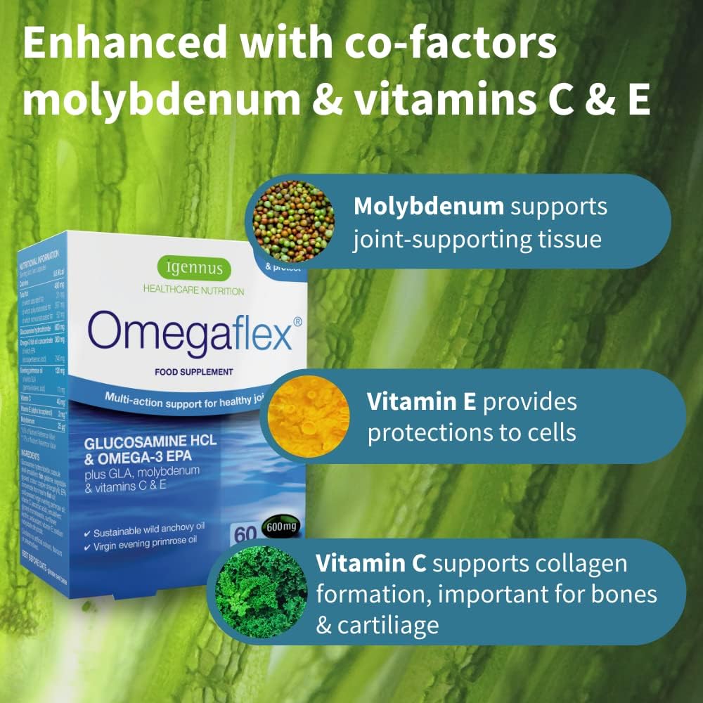 Joint Health Support Supplement with Glucosamine, Fish Oil, Evening Primrose Oil, Vitamin C & E - 60 Softgels