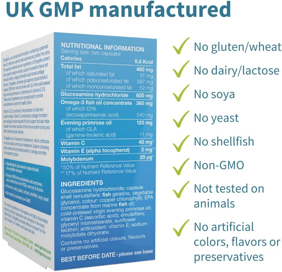 Joint Health Support Supplement with Glucosamine, Fish Oil, Evening Primrose Oil, Vitamin C & E - 60 Softgels