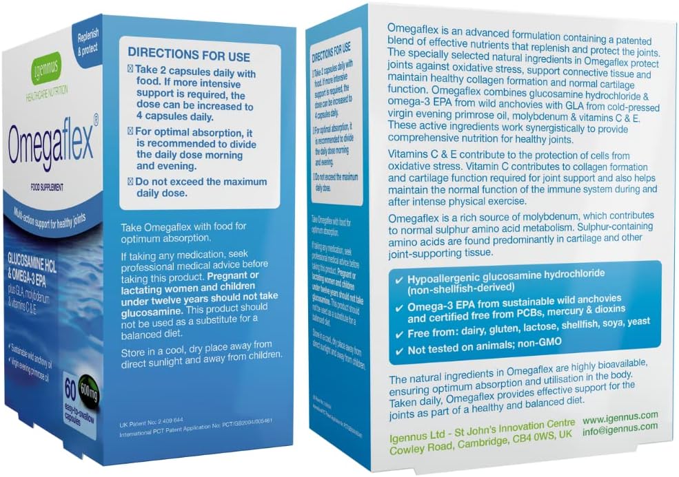 Joint Health Support Supplement with Glucosamine, Fish Oil, Evening Primrose Oil, Vitamin C & E - 60 Softgels