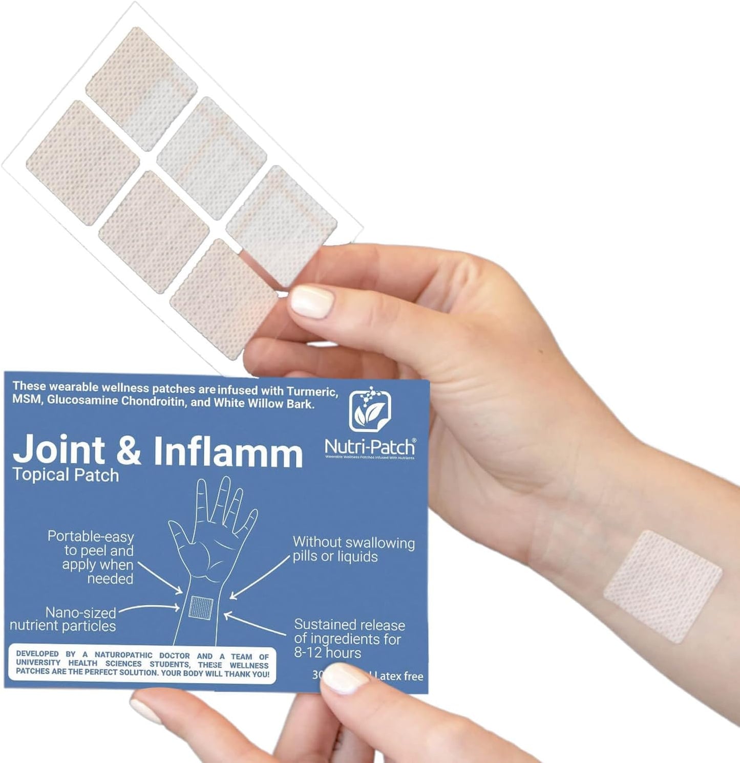 Joint & Inflamm Topical Patch with MSM, Turmeric, Glucosamine, White Willowbark - Boost Wellness (30 Pack)