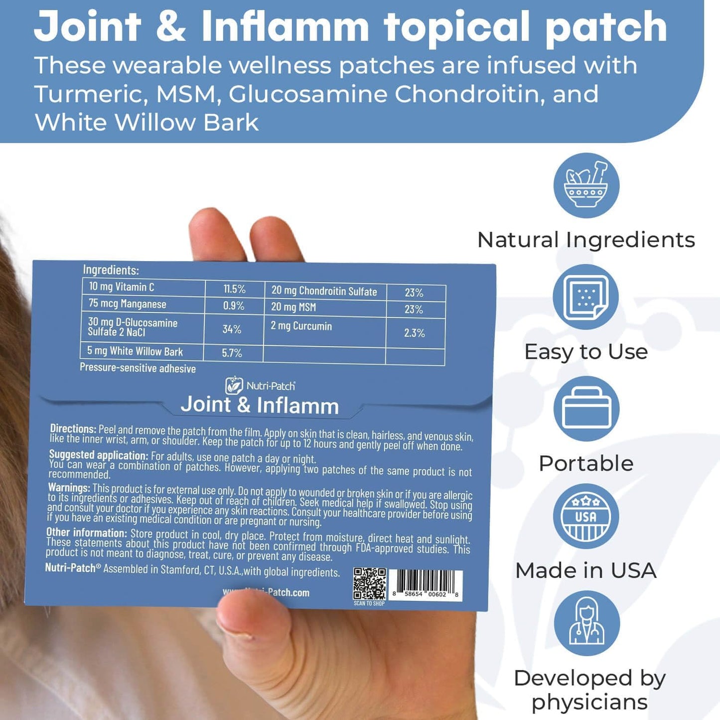 Joint & Inflamm Topical Patch with MSM, Turmeric, Glucosamine, White Willowbark - Boost Wellness (30 Pack)