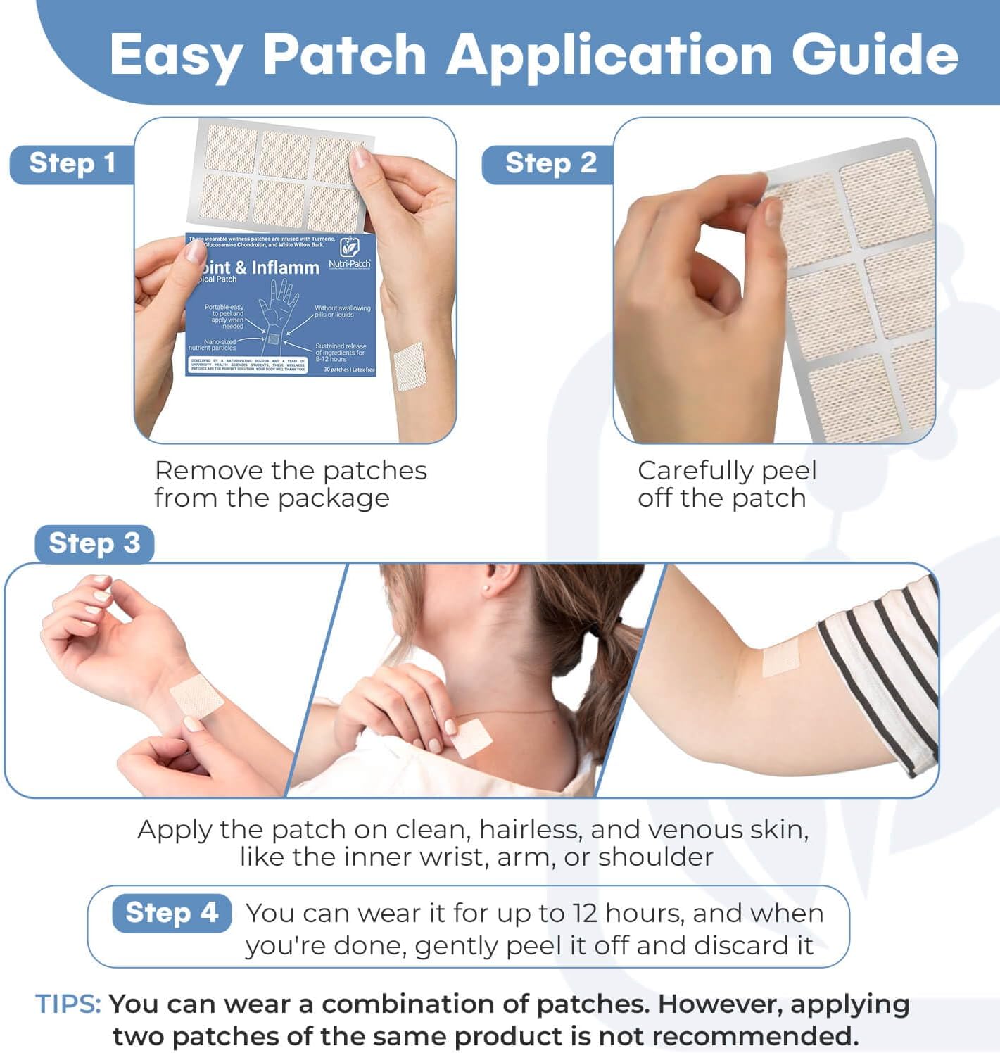 Joint & Inflamm Topical Patch with MSM, Turmeric, Glucosamine, White Willowbark - Boost Wellness (30 Pack)